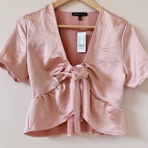 kendall and kylie satin tie front top